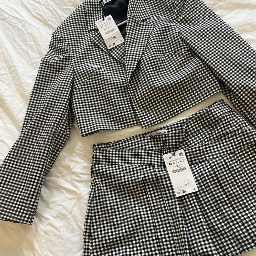 Zara Black and White Gingham Blazer